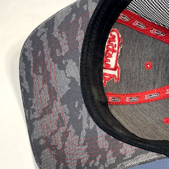 Justin Boots Hat Cap Trucker Mesh Snapback Breahtable Embroidered Gray Camo - Picture 9 of 9